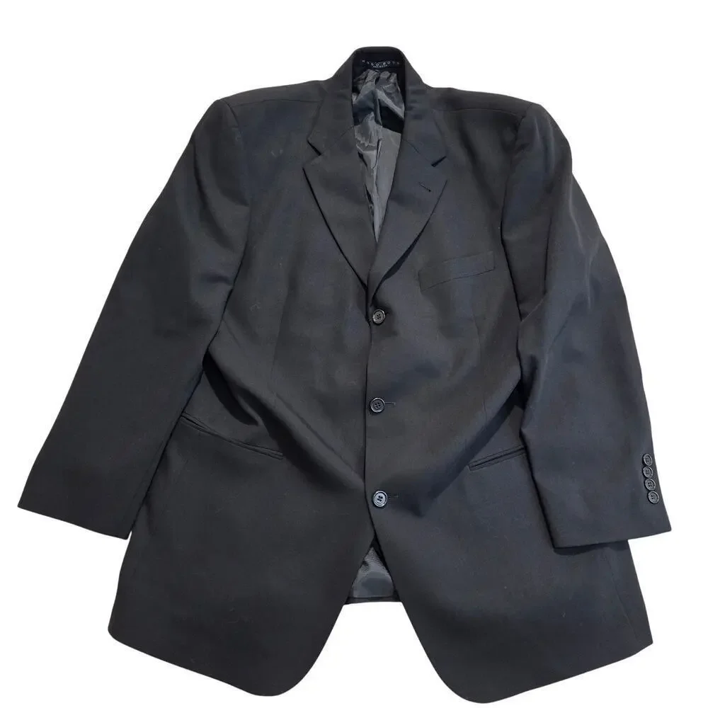 Vtg Hugo Boss 100% Wool Black 3-button Blazer Sports Coat Made in the USA 43R